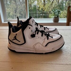 Jordan Nike Boys White Black Leather High Top Basketball Shoes Sneakers Size 11C
